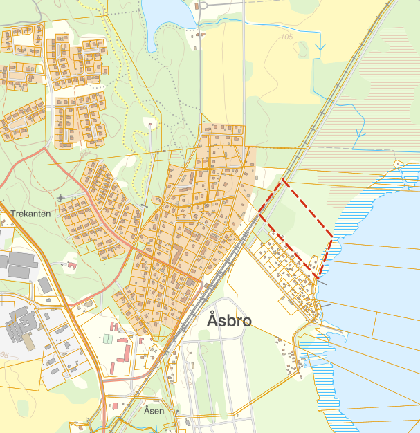 Områdesbild över planområdet för Åsbro 1:17 (Åsbro strand)